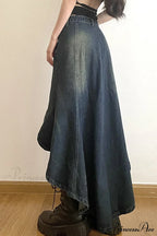 with Irregular Skirt Denim Distressed High Rise Wash