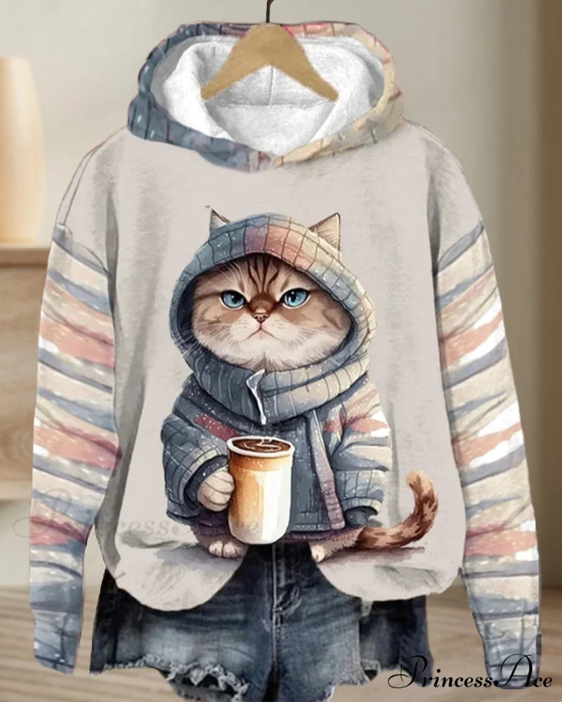with Long-sleeved hoodie cat pattern