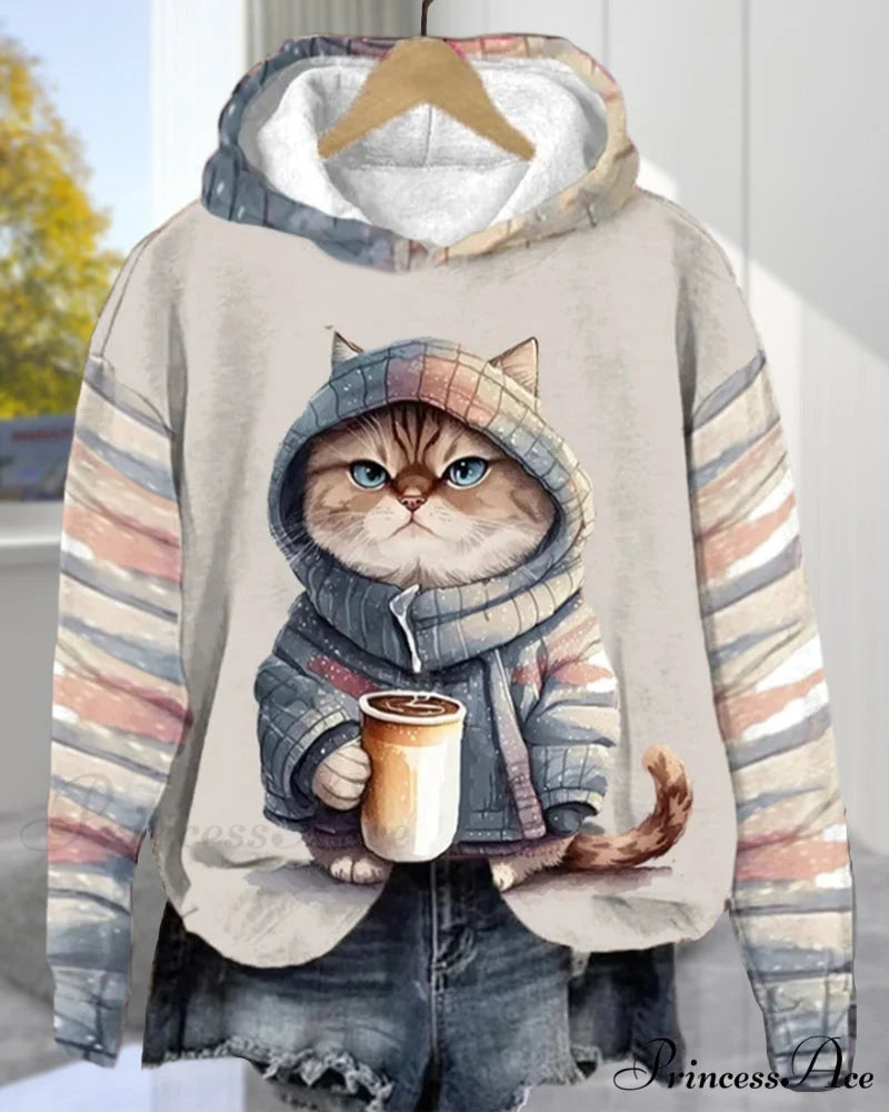 with Long-sleeved hoodie cat pattern