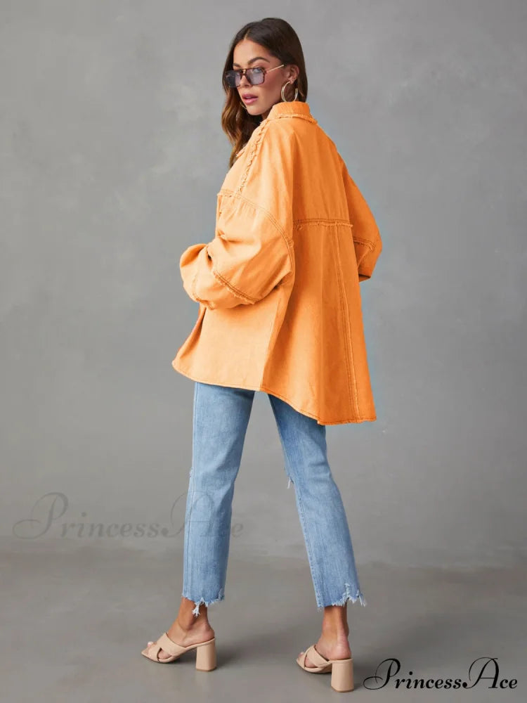 with Raw Jacket Dropped Hem Shoulder