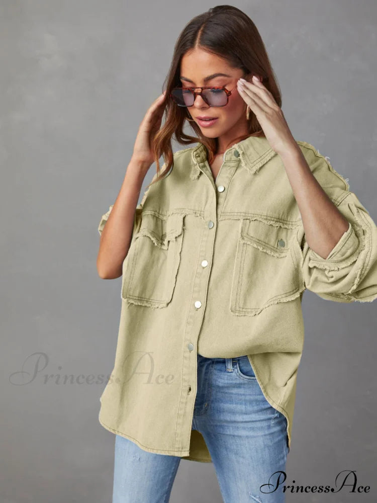 with Raw Jacket Dropped Hem Shoulder