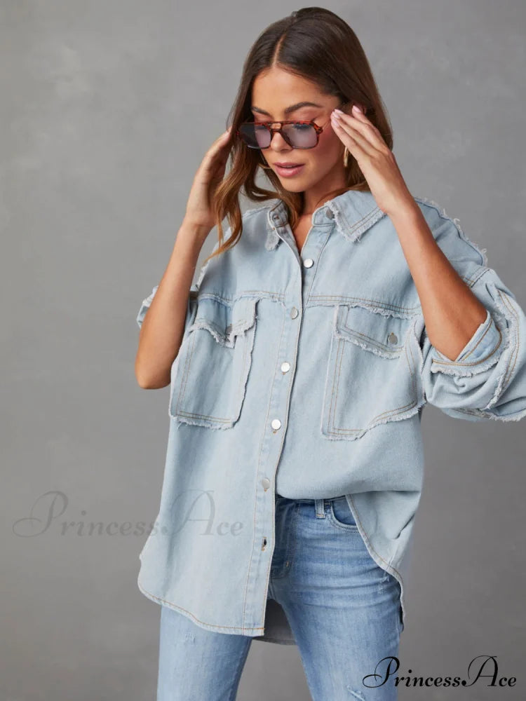 with Raw Jacket Dropped Hem Shoulder