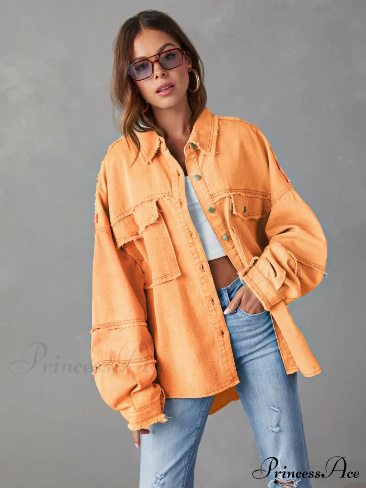 with Raw Jacket Dropped Hem Shoulder