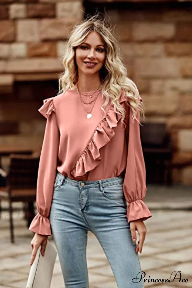 with Ruffled Long Top Arm Round Neck