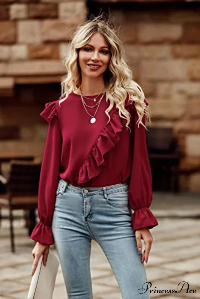 with Ruffled Long Top Arm Round Neck