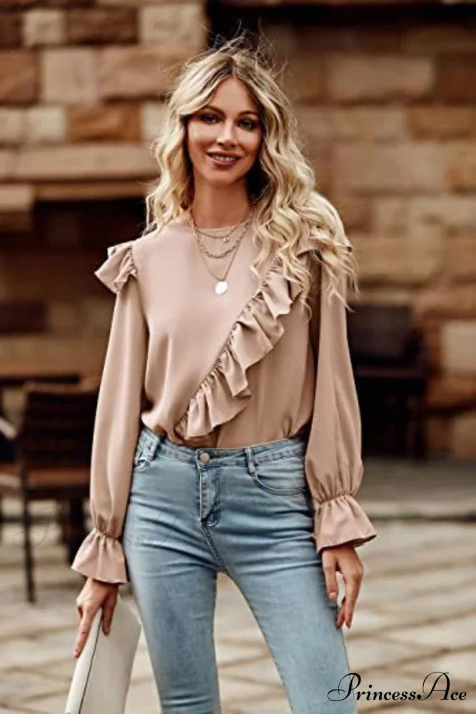 with Ruffled Long Top Arm Round Neck