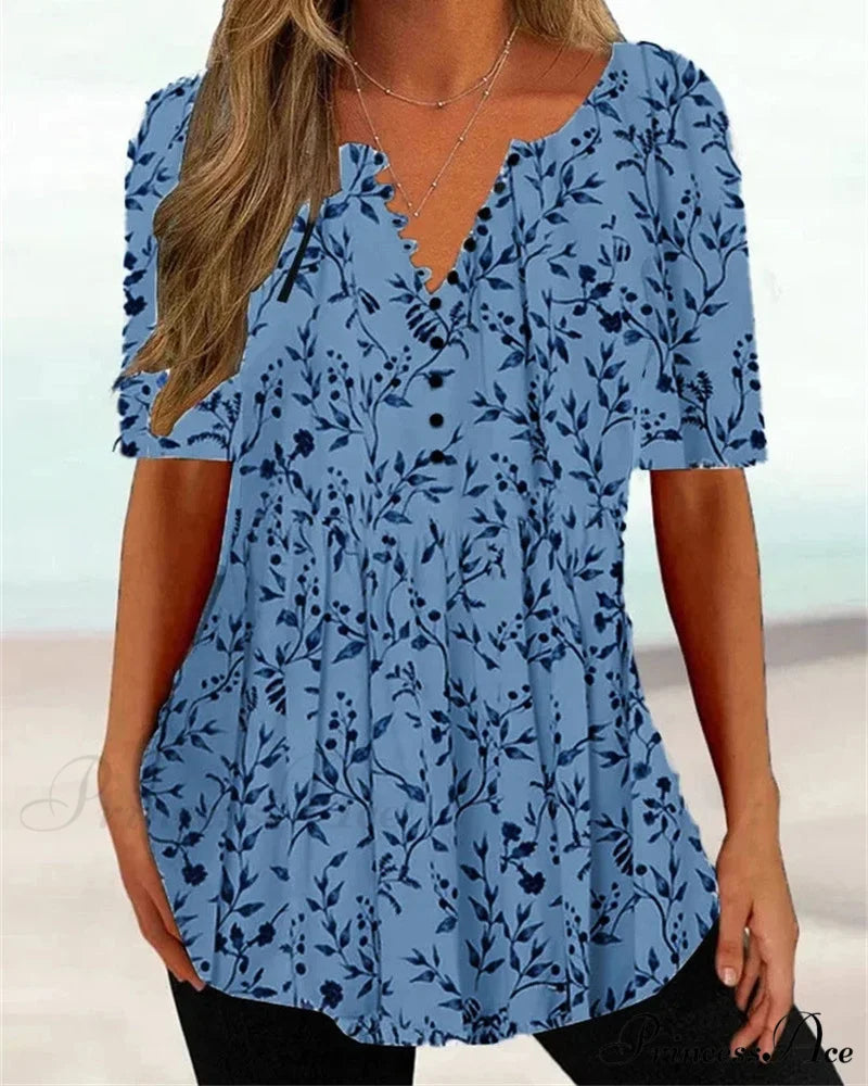 with T-shirt V-neck short printed sleeves