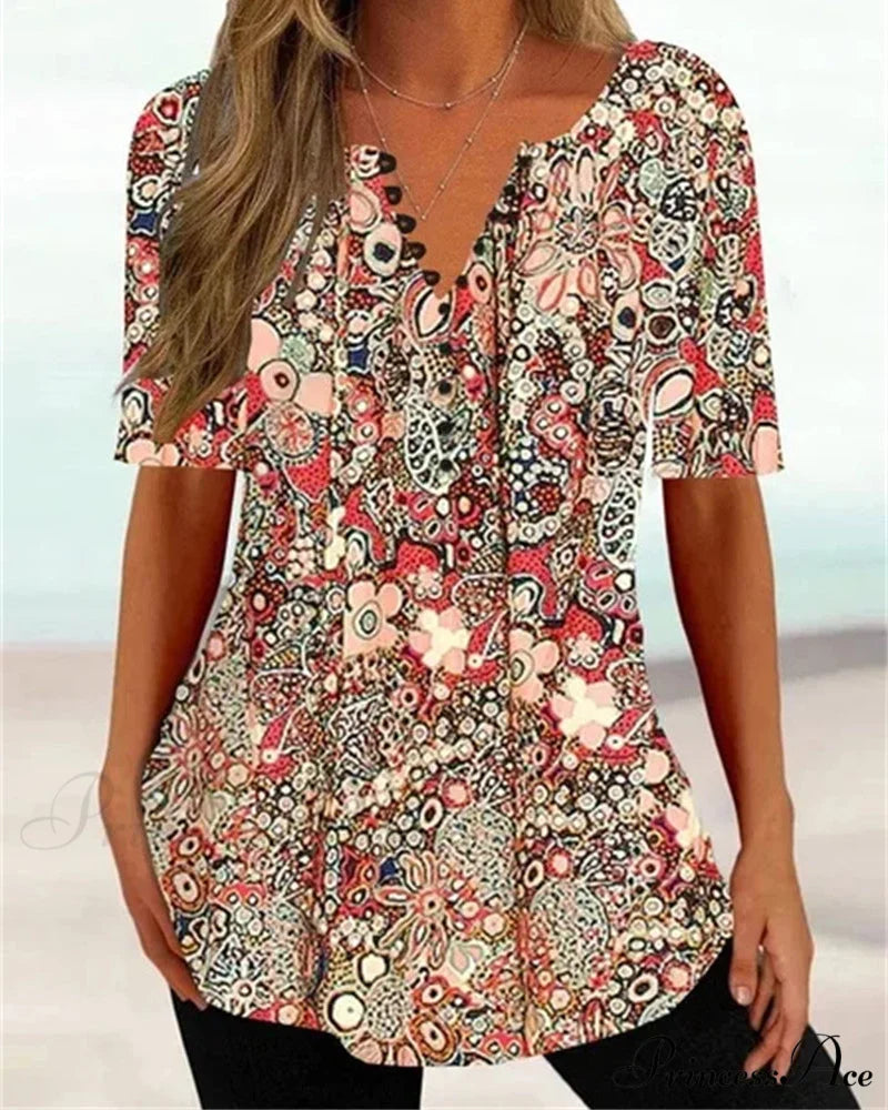 with T-shirt V-neck short printed sleeves