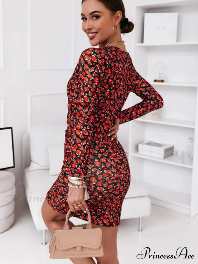 with V Flower Slim Gown Design Cross Women's New Neck