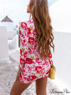 with V Flower Slim Gown Design Cross Women's New Neck