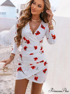 with V Flower Slim Gown Design Cross Women's New Neck