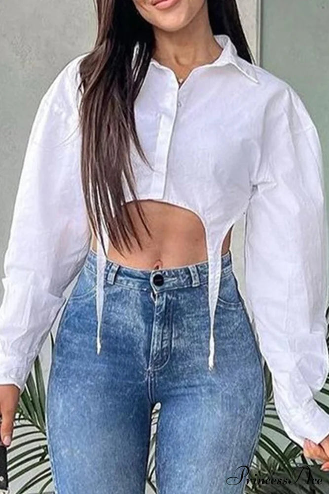with White Cropped Blouse Irregular Design