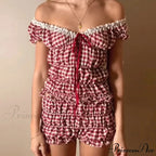 Women 2 Piece Matching Set Ruffle Off Shoulder Smocked Tops and Bloomers Coquette Pajamas Short