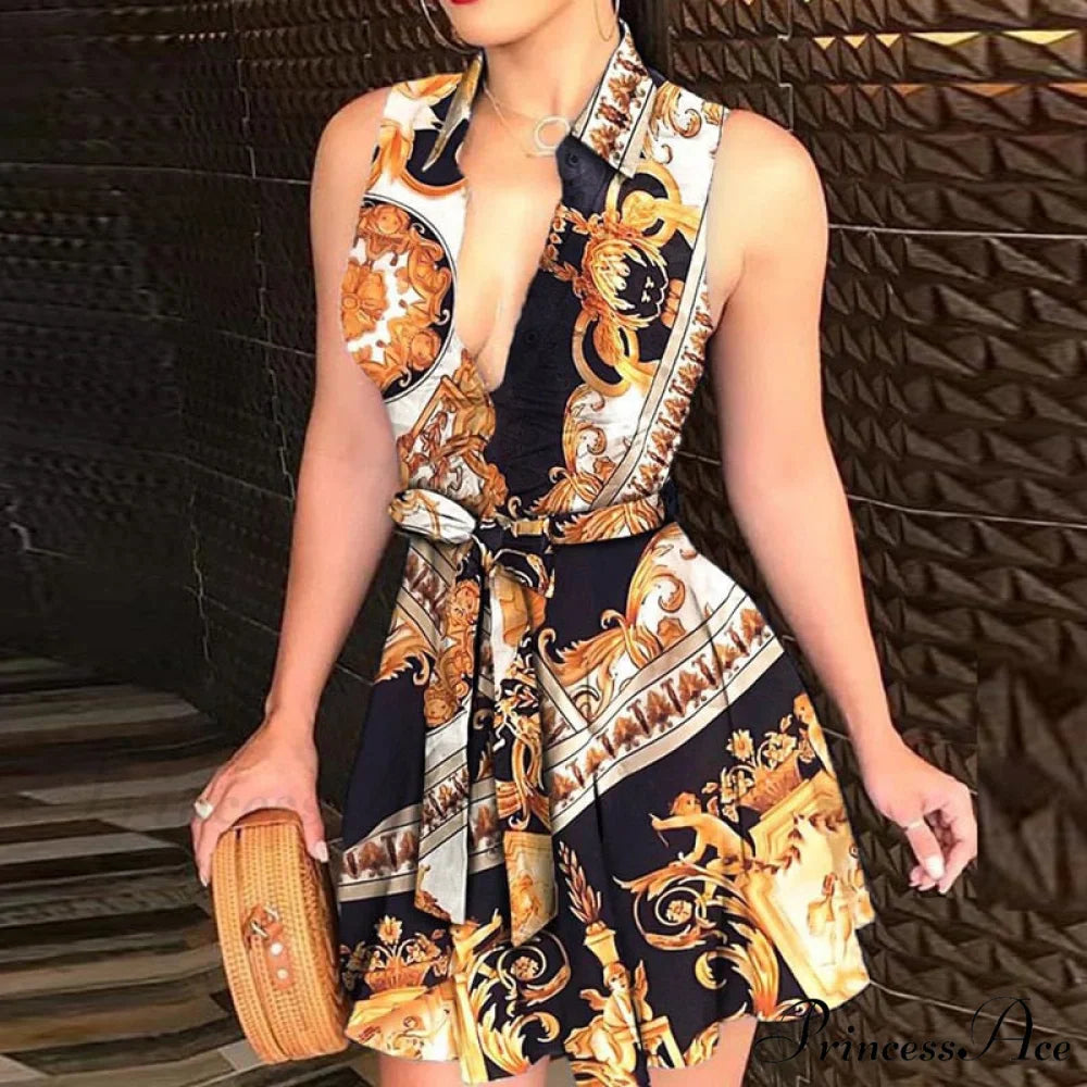 Women Chain Print Sleeveless Dress
