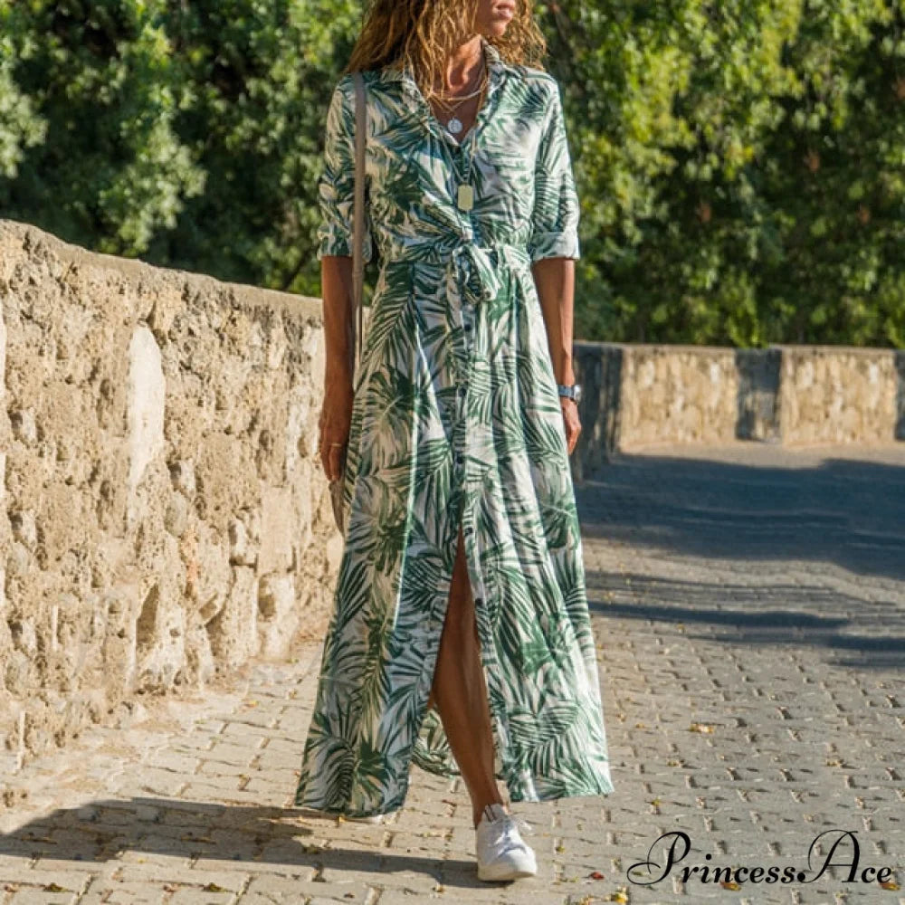 Women Chiffon Button Shirt Dress