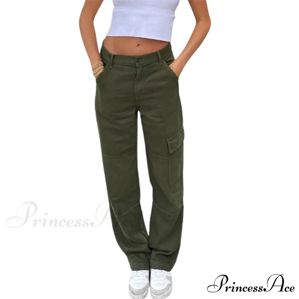 Women Denim Army Green Black Brown Solid Color Casual Fashion Chic Female Cool Girls Streetwear Jeans