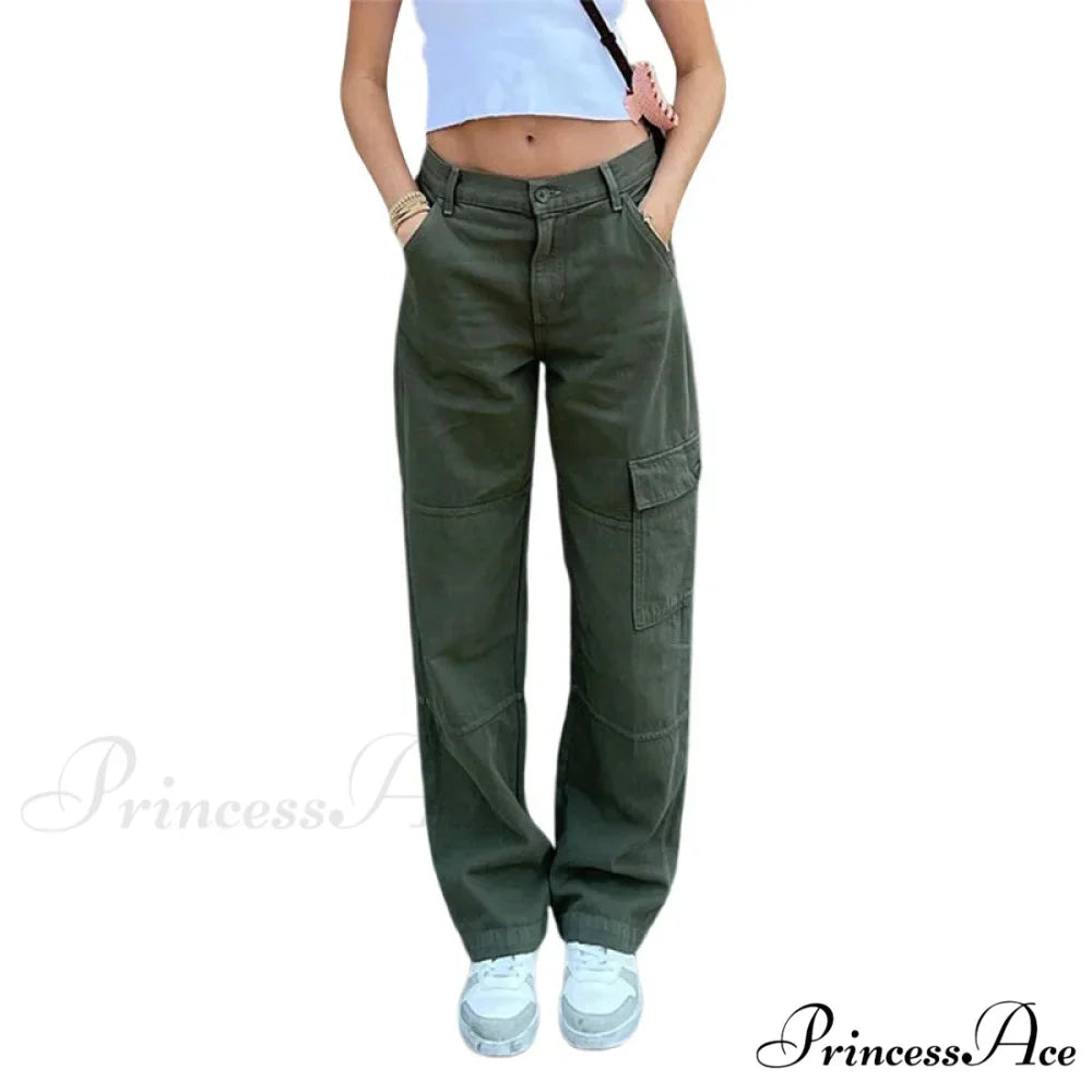 Women Denim Army Green Black Brown Solid Color Casual Fashion Chic Female Cool Girls Streetwear Jeans