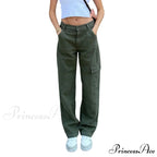 Women Denim Army Green Black Brown Solid Color Casual Fashion Chic Female Cool Girls Streetwear Jeans