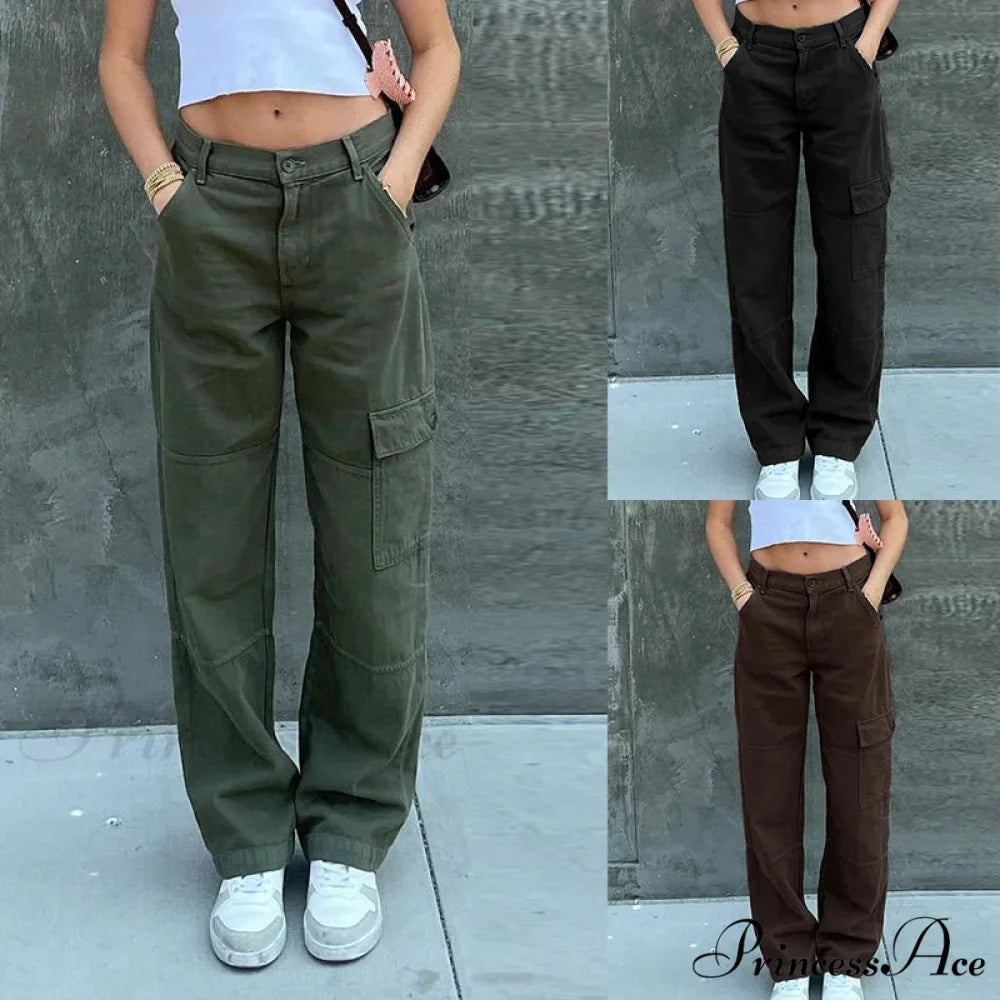 Women Denim Army Green Black Brown Solid Color Casual Fashion Chic Female Cool Girls Streetwear Jeans