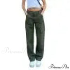 Women Denim Army Green Black Brown Solid Color Casual Fashion Chic Female Cool Girls Streetwear Jeans