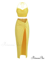 Women Diamonds 2 Piece Set Swinging Collar Crop Tops Long Skirts Christmas Party Dress