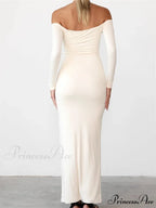 Women Elegant Slash Neck Off-shoulder Solid Color Slim Fit Fall Cocktail Party Female Vestidos