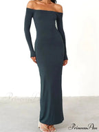 Women Elegant Slash Neck Off-shoulder Solid Color Slim Fit Fall Cocktail Party Female Vestidos