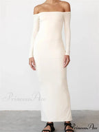 Women Elegant Slash Neck Off-shoulder Solid Color Slim Fit Fall Cocktail Party Female Vestidos