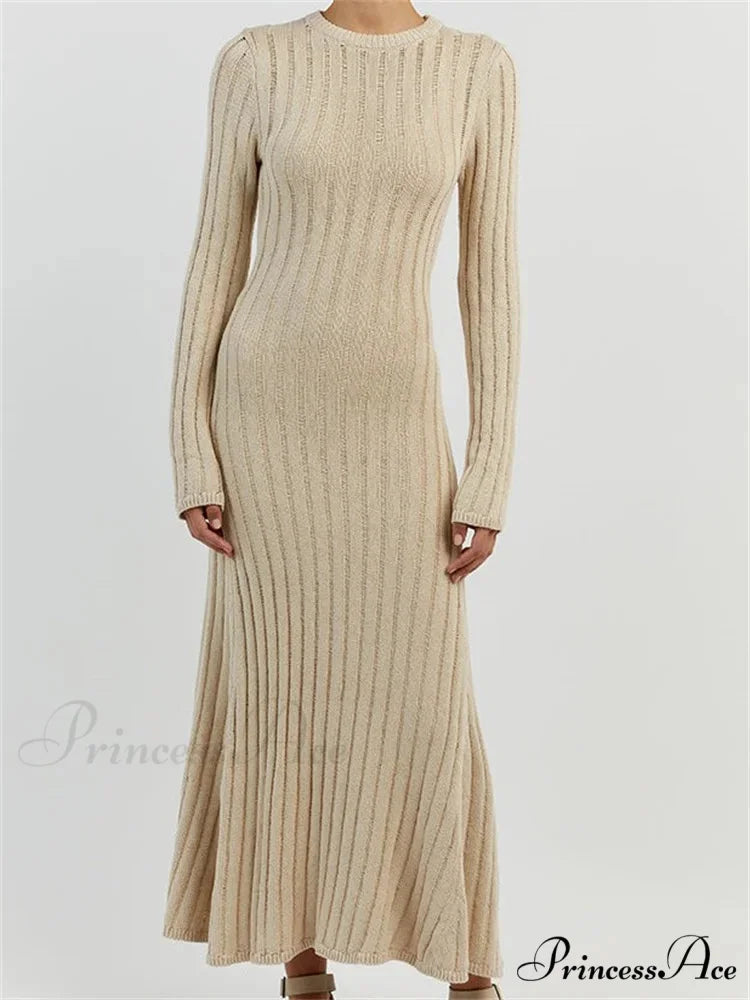 Women Knitted Ribbed Casual Spring Autumn Sleeve Party Beach Cocktail Club Vestidos Streetwear