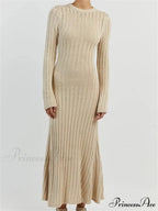 Women Knitted Ribbed Casual Spring Autumn Sleeve Party Beach Cocktail Club Vestidos Streetwear