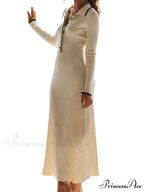 Women Knitted Sleeve Turn-down Neck Buttons Up Ribbed Party Slim Fit Fall Female Vestidos