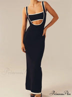 Women Knitted Tank Summer Contrast Color Hollow Out Backless Party Cocktail Beach Club Vestido Streetwear