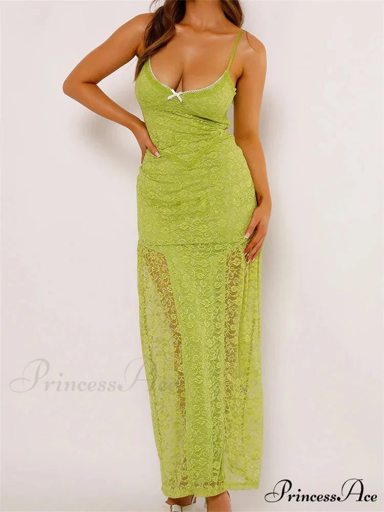 Women Lace V-neck Low Cut Sleeveless Spaghetti Strap Solid Color Bodycon Elegant Party Vestidos
