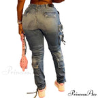 Women Long Cargo Pant Slim Fit Regular Y2K Casual Slim Fit Low Waist Splice Denim Trousers Zipper Summer Jeans