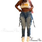 Women Long Cargo Pant Slim Fit Regular Y2K Casual Slim Fit Low Waist Splice Denim Trousers Zipper Summer Jeans