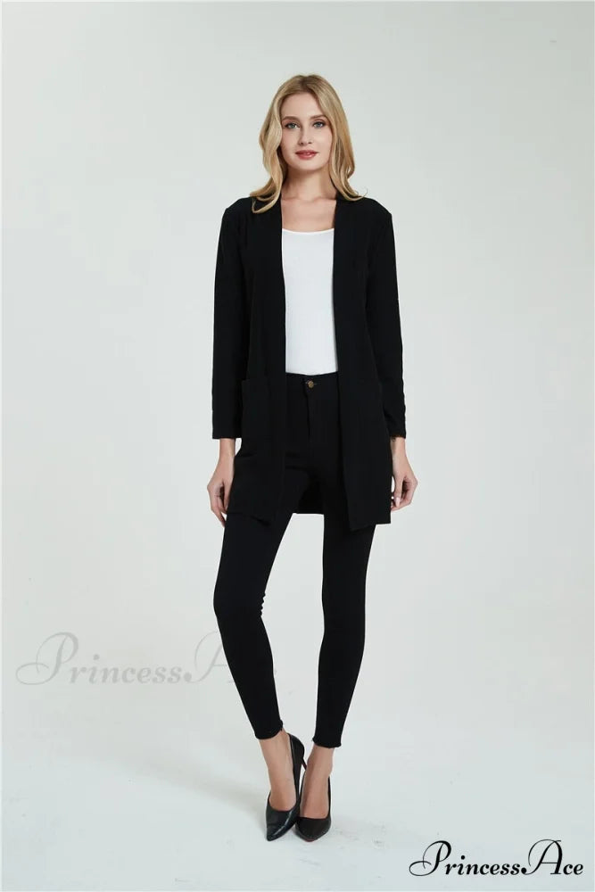 Women Long Sleeve Elegant Pocket Knitted Outerwear Sweater