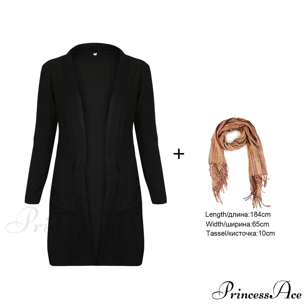 Women Long Sleeve Elegant Pocket Knitted Outerwear Sweater