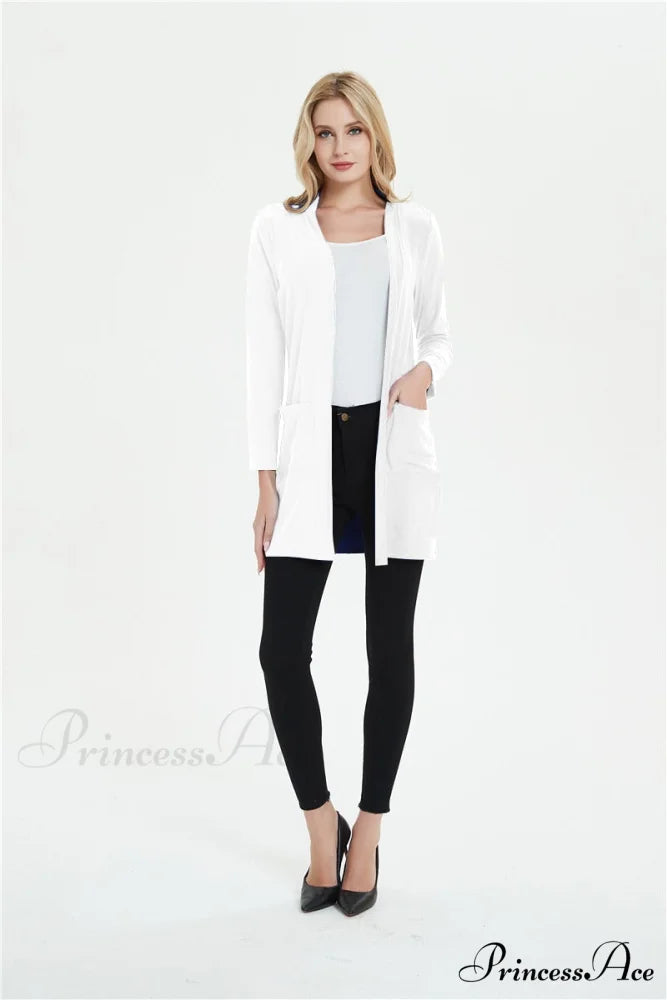 Women Long Sleeve Elegant Pocket Knitted Outerwear Sweater