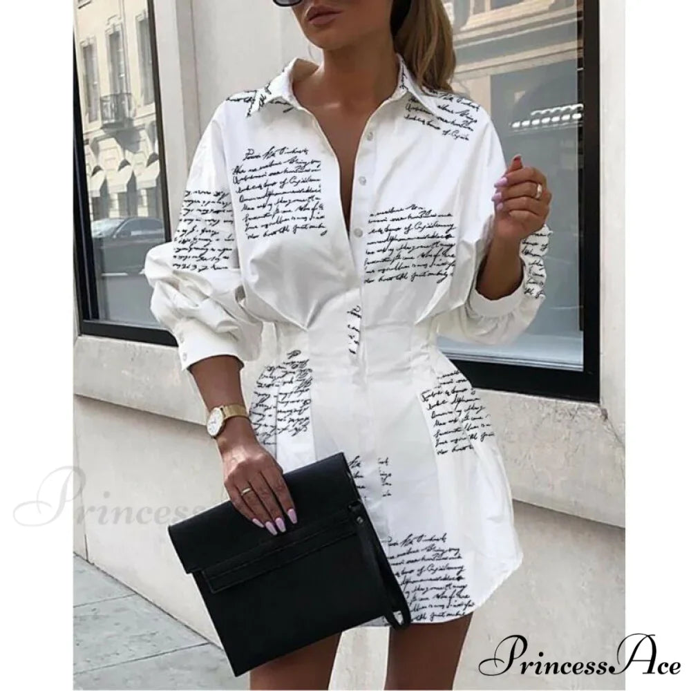 Women Long Sleeve Mini Shirt Dress