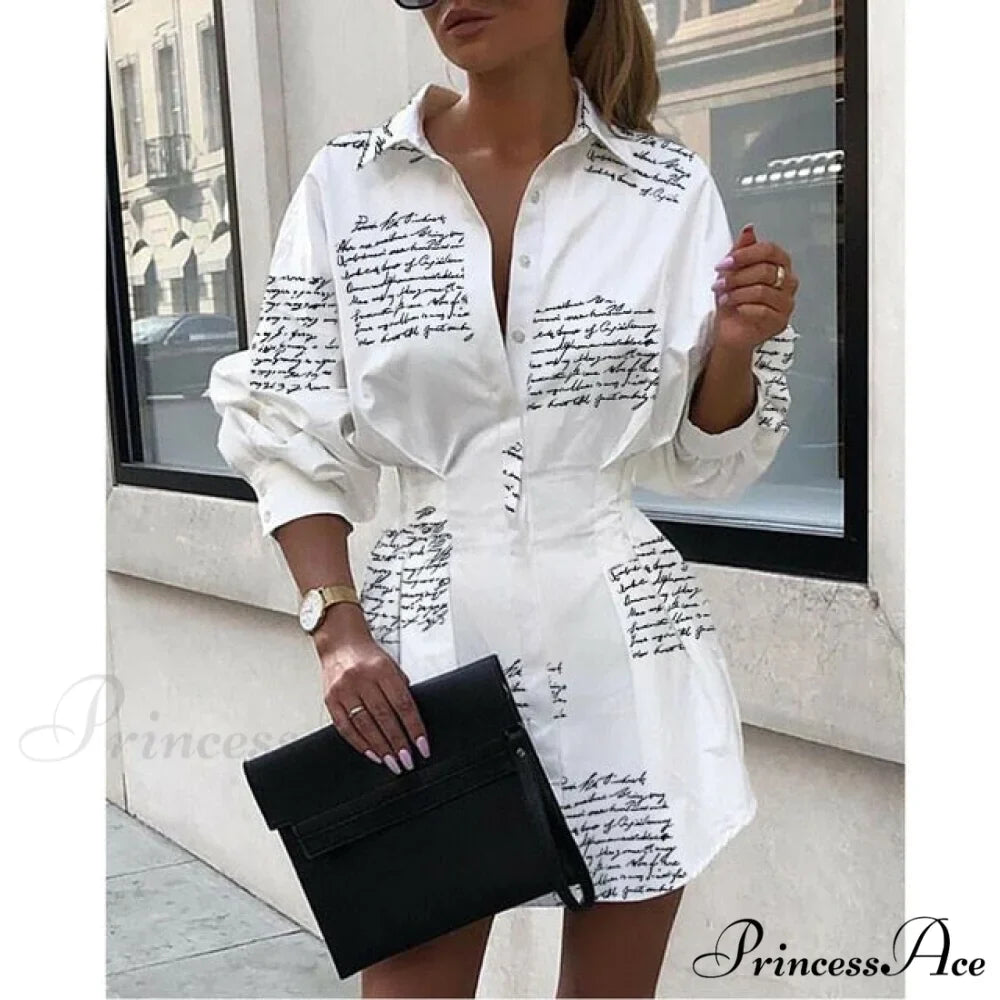 Women Long Sleeve Mini Shirt Dress