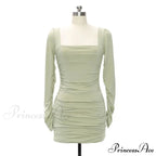 Women Long Sleeve Square Neck Bodycon Mini Dress