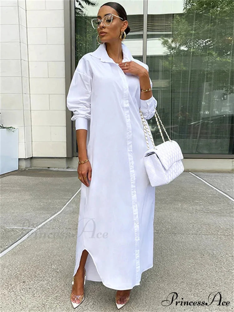 Women Loose Casual Kaftan Shirts Solid Sleeve Lapel Single-breasted Female Vestidos