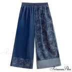 Women Patchwork Casual Denim High Elastic Waist Personality Fashion Loose Wide Leg Korea 2024 Spring Autumn New Jean