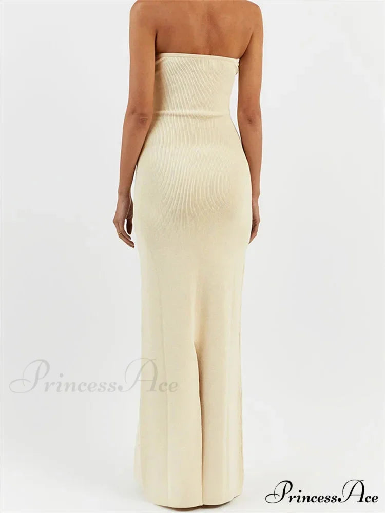 Women Ribbed Tube Summer Knitted Strapless Backless Sleeveless Solid Color Bodycon Party Vestidos