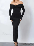 Women Ruched Slash Neck Off-shoulder Sleeve Solid Slim Fit Bodycon Cocktail Party Vestidos