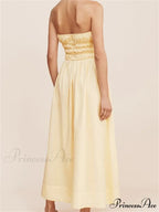 Women Ruched Strapless Tube Solid Summer Backless Party A-Line for Cocktail Streetwear Aesthetic Vestidos