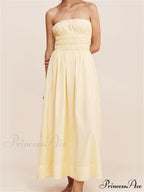 Women Ruched Strapless Tube Solid Summer Backless Party A-Line for Cocktail Streetwear Aesthetic Vestidos