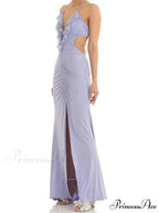 Women Ruffle Halter Lace-up Y2K Sleeveless Off Shoulder Backless Tassels Ruched Front Split Vestidos