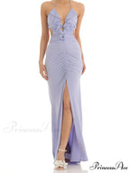 Women Ruffle Halter Lace-up Y2K Sleeveless Off Shoulder Backless Tassels Ruched Front Split Vestidos