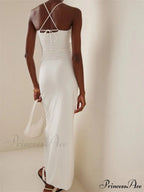 Women Sexy Halter Hollow Out Y2K Off Shoulder Backless Slim 3D Flowers Vestidos Night Party Clubwear